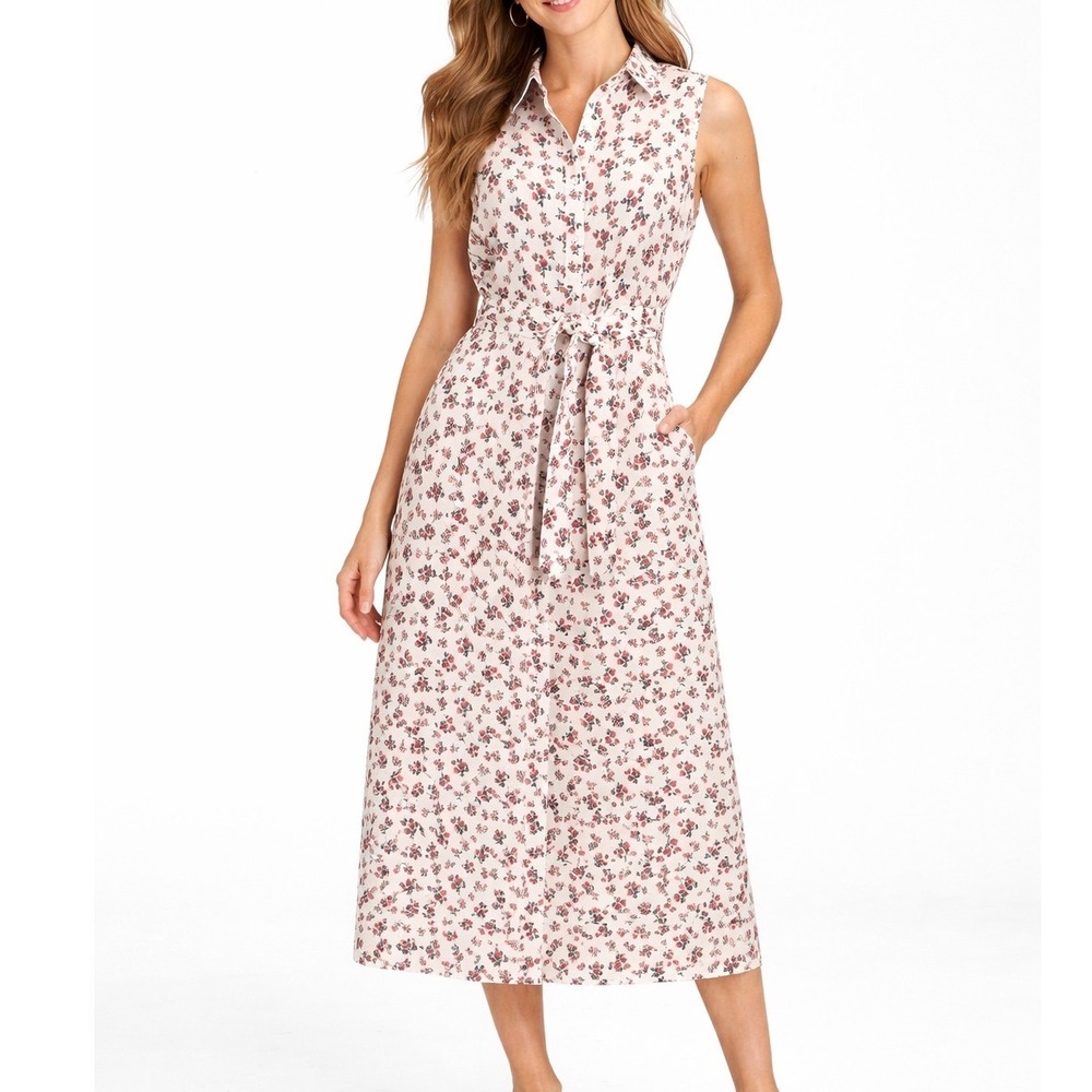 Cynthia Rowley Linen Floral Cottagecore Prairie Sleeveless Midi Dress‎ Pockets 8